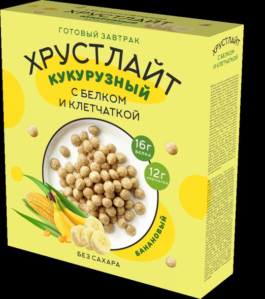 Сухой завтрак " Хрустлайт "  с белком, клетчаткой (Бананновый )