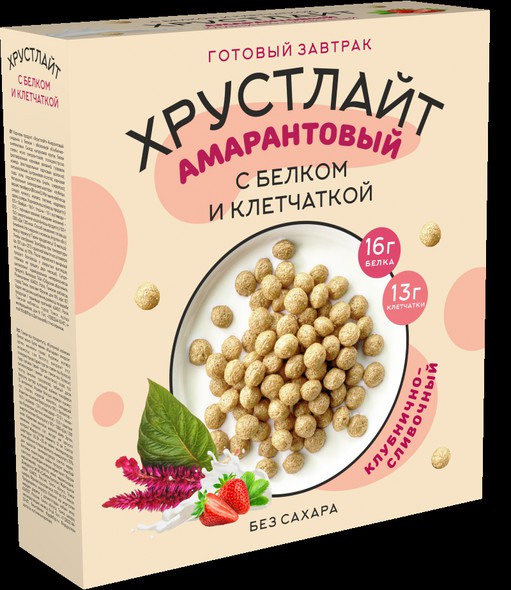 Сухой завтрак Хрустлайт Амарантовый с белком, клетчаткой (Клубнично-сливочный)